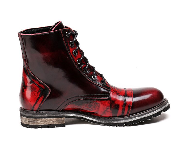 Autumn Winter Men's Boots Mid-Calf Leather Boots Men Wine Red British Leather High Boots for Men Zapatos Hombre - LiveTrendsX