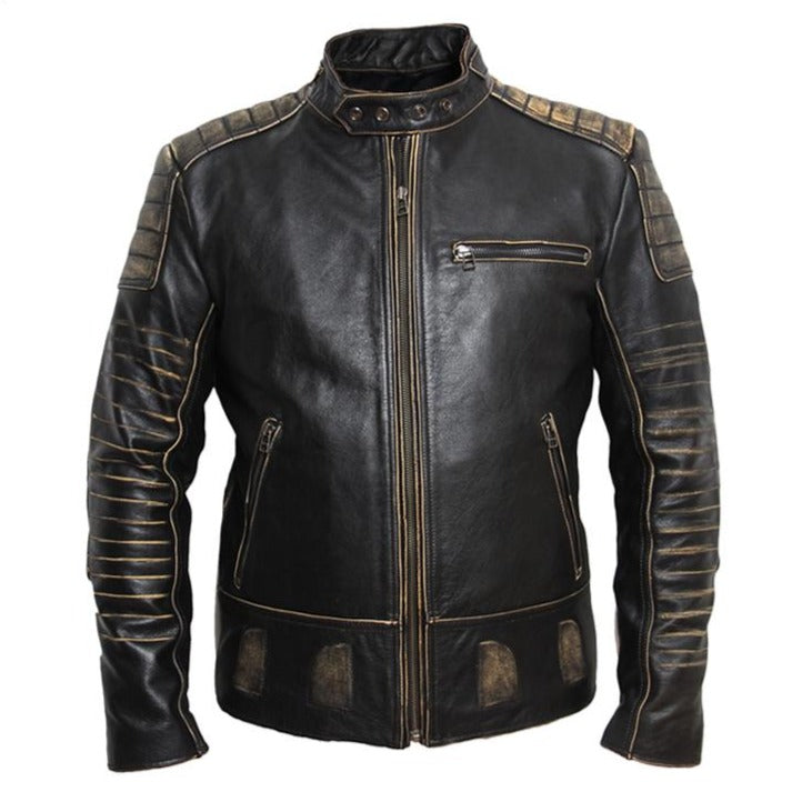 Vintage Motorcycle Jacket Men Leather Jacket 100% Cowhide Genuine Leather Jackets Mens Biker Coat Moto Jacket 5XL 090 - LiveTrendsX