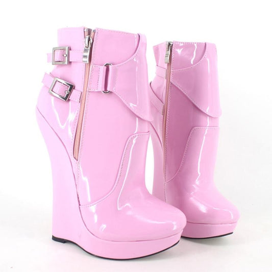 High Heel Boots Women 7 inch Extreme High Heel Platform Sexy Fetish Wedge Heeled Buckle Straps Ankle Boots Size 36-46 - LiveTrendsX