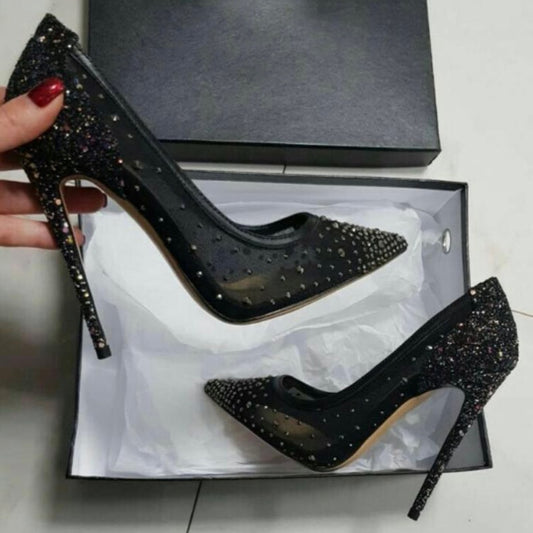 ポインテッドトゥスティレットヒールレディース透明ウェディングシューズ