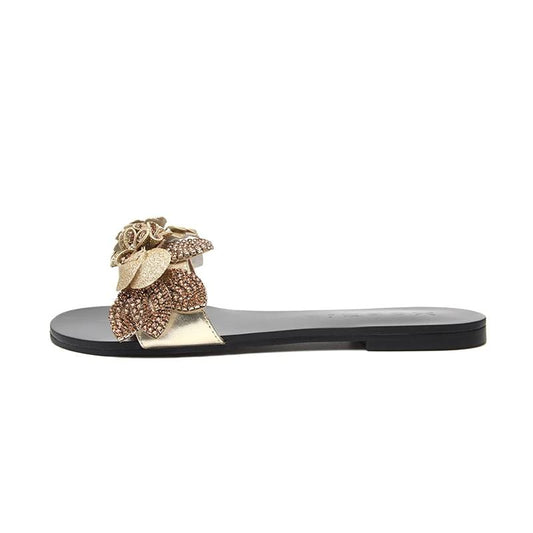 Women Summer Shoes Flat Beach Sandals  Ladies Bohemian Party Gold Slip on Slippers Shoes Woman Flower Luxury Brand Sandals - LiveTrendsX