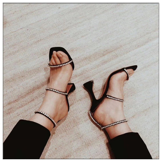 Black Silver Gladiator Sandals Women Cut-outs Summer Shoes Woman Pumps Crystal Decor Sandalias Mujer New Design High Heels - LiveTrendsX
