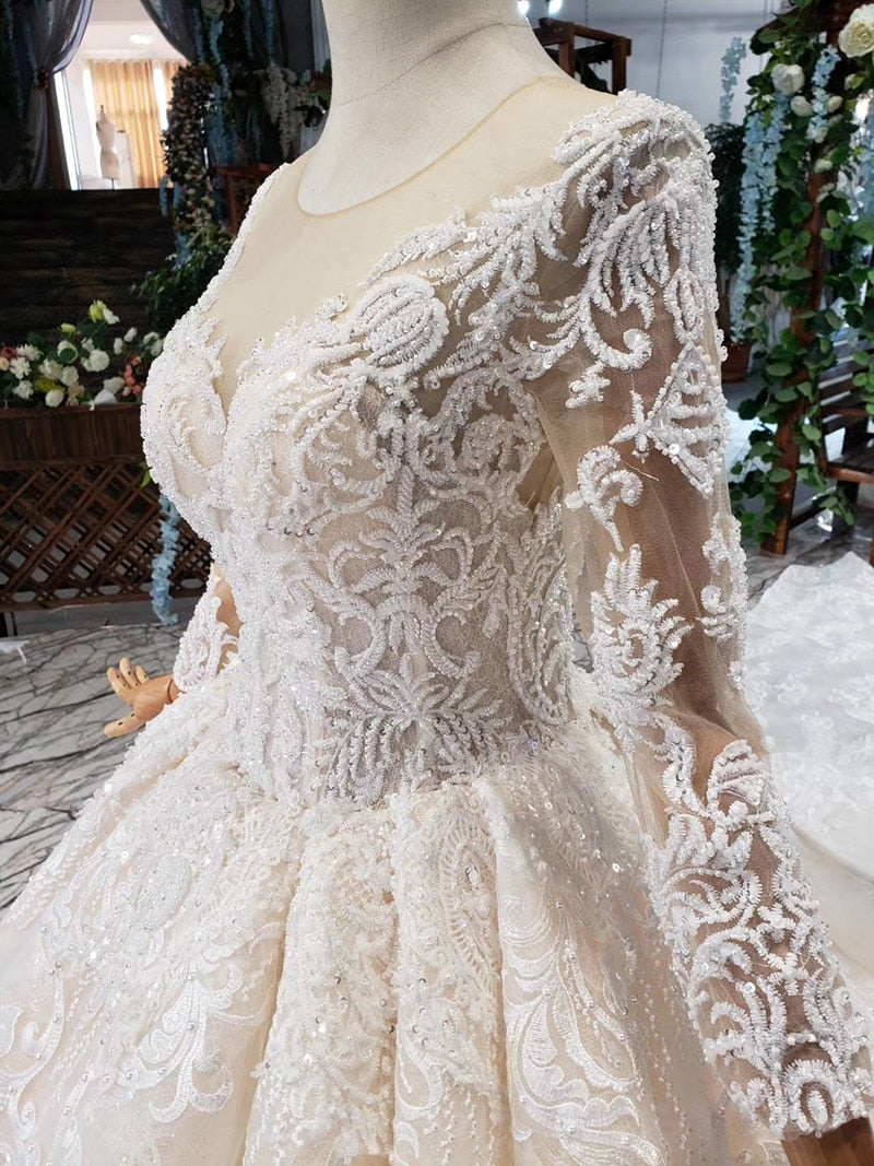 luxury popular Wedding Dress with detachable train o neck long bridal dress gown free shipping vestido de noiva princesa - LiveTrendsX