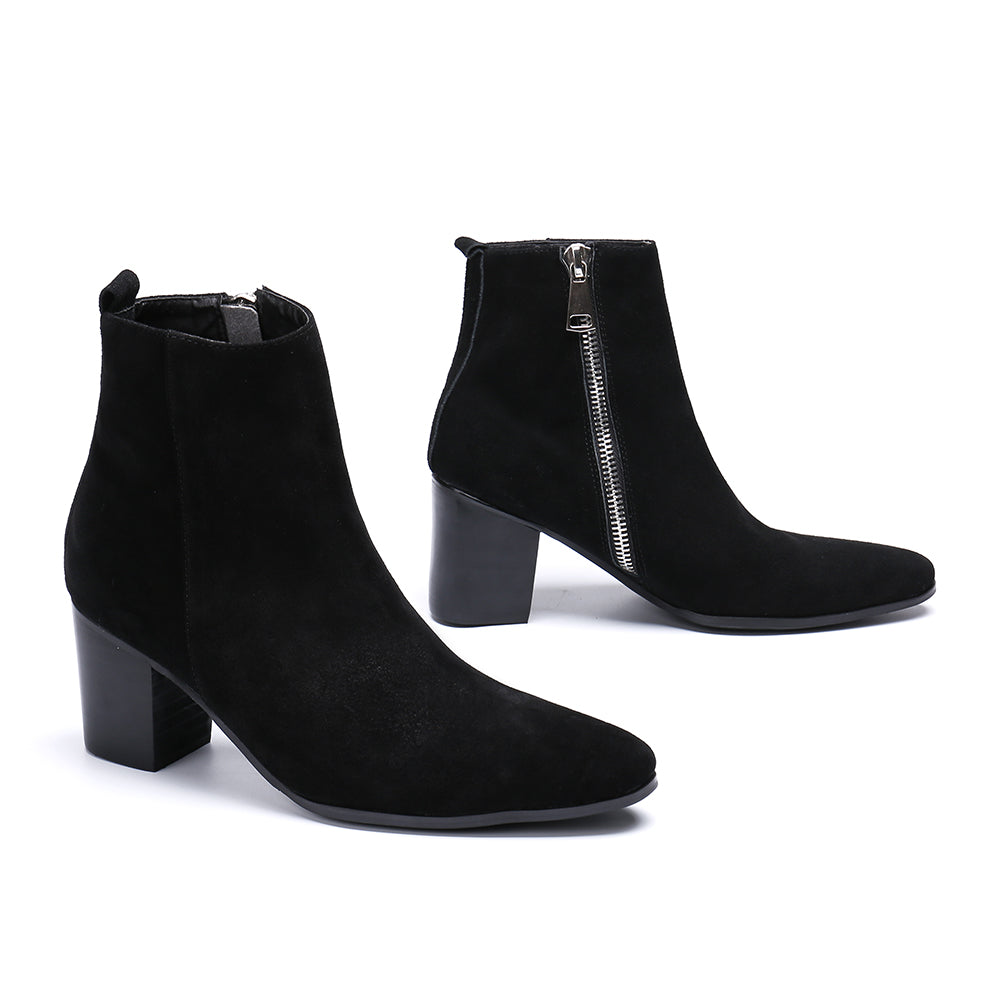 Winter Men Dress Boots Suede Leather High Heel Boots Black Pointed Toe Ankle Boots Large Size Formal Party Shoes - LiveTrendsX
