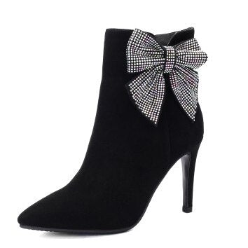Women Winter Ankle Boots Thin High Heel Shoes Nice Pointed Toe Ladies Black Polka Dot Fashion Shoes Women US Size 3-10.5 - LiveTrendsX