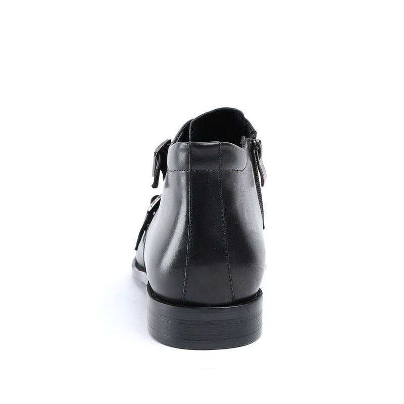 Fashion Black / Tan Double Monk Strap Ankle Boots Mens Dress Shoes Genuine Leather Boots Male Wedding Shoes - LiveTrendsX
