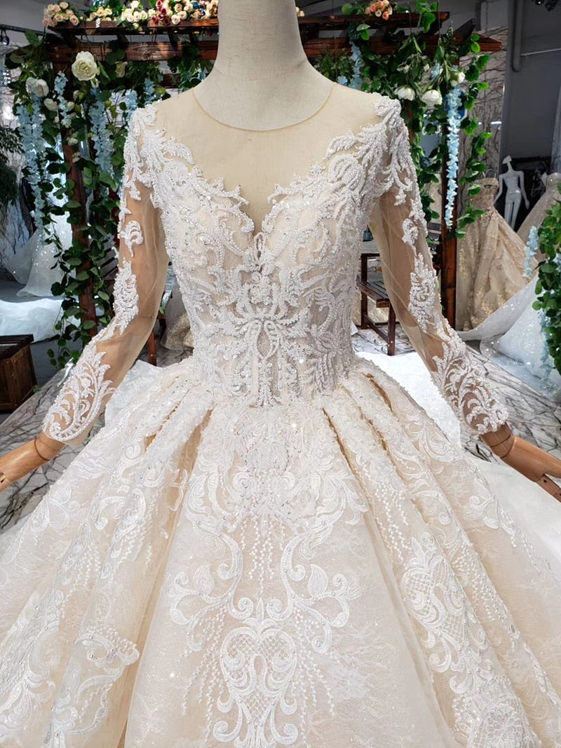 luxury popular Wedding Dress with detachable train o neck long bridal dress gown free shipping vestido de noiva princesa - LiveTrendsX