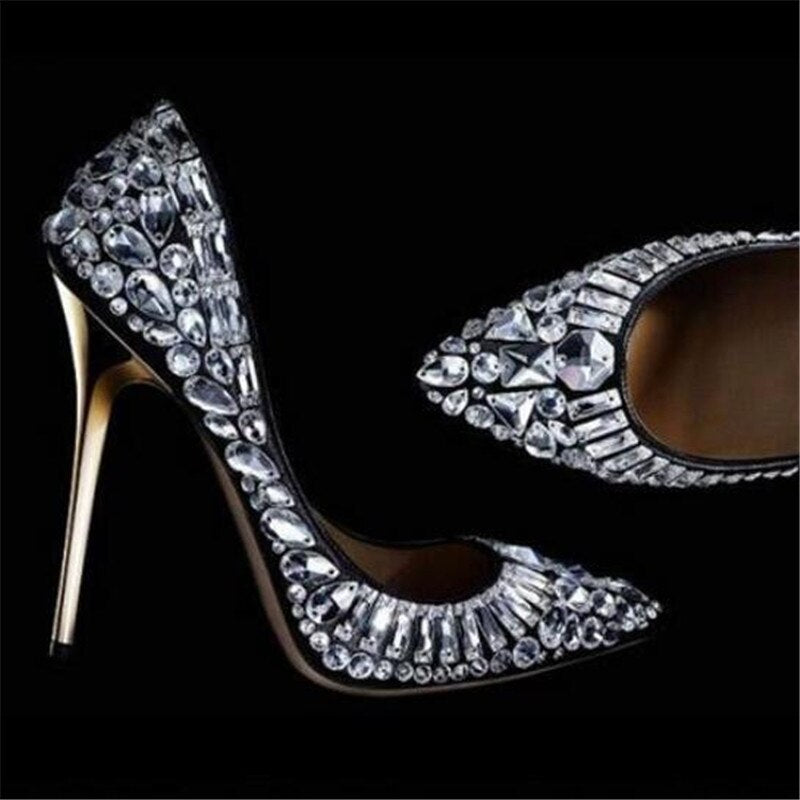 Luxury Ladies Full Crystal Embellished Pumps Stiletto High Heels Jeweled Pumps Pointed Toe Bridal Wedding Party Shoes Women - LiveTrendsX