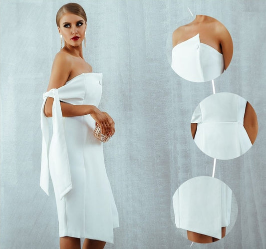 White Celebrity Party Dress Women 2020 New Summer Arrival Casual One Shoulder Elegant Button Tassels Club Dresses Vestidos - LiveTrendsX