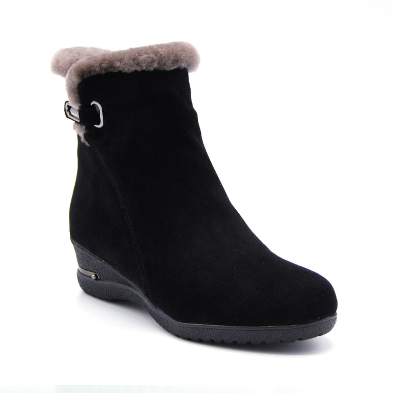 shoes Winter Boots Warm Wool Snow Boots cow Leather Boots Women Shoes  Genuine Leather plus size Wedges Non-slip Women Boots - LiveTrendsX