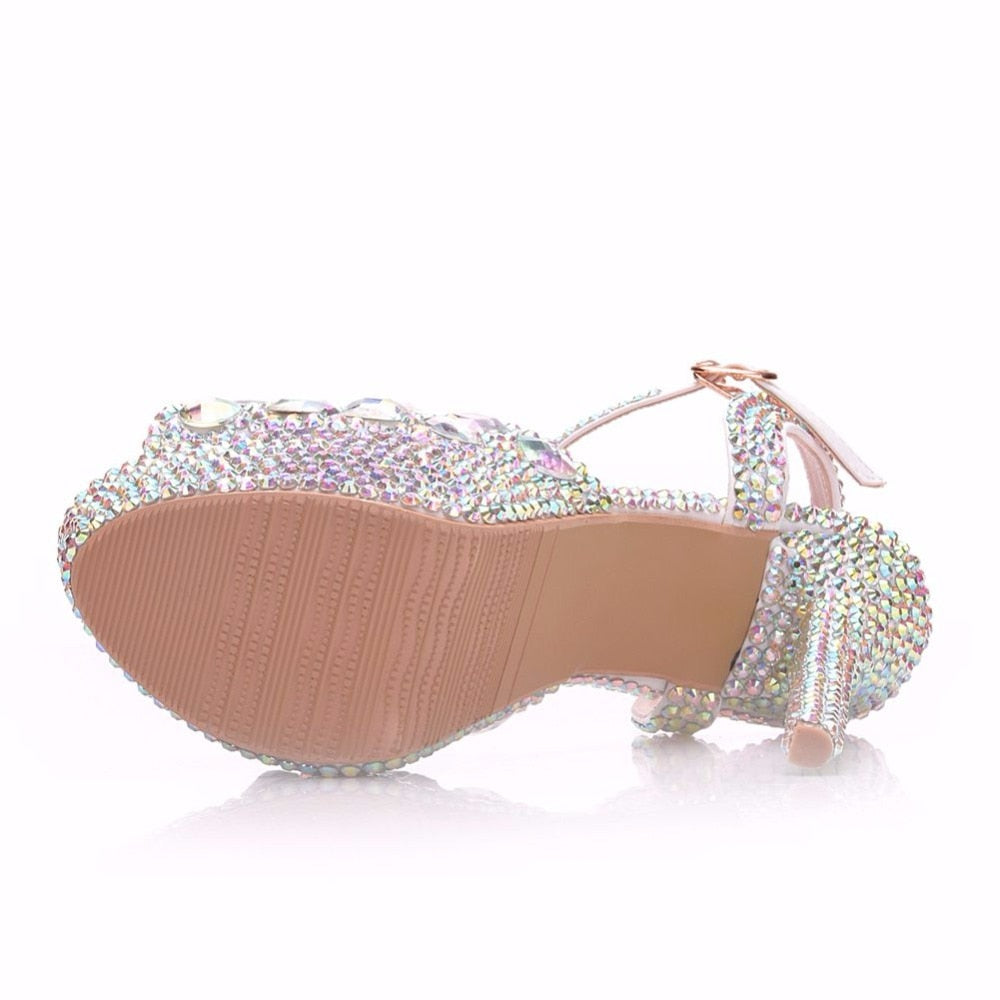 Crystal Queen Diamond Women Super High Heel Wedding Pumps 14cm Peep Shoes  Platform 4CM Crystal Wristband Colorful Thin Heels - LiveTrendsX