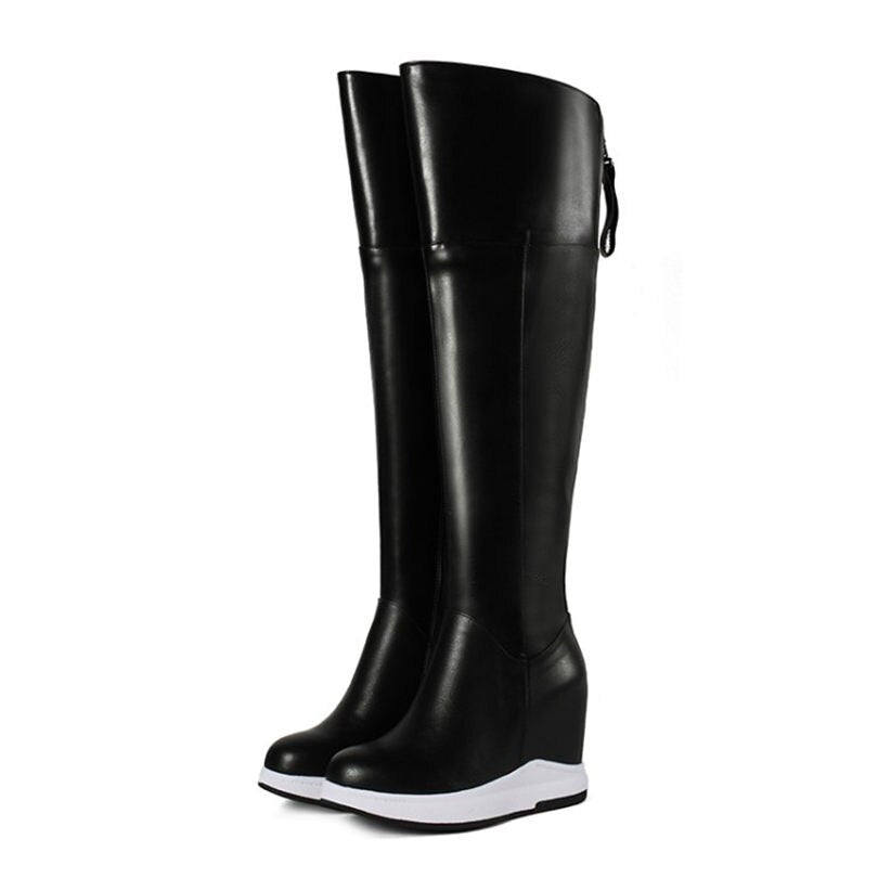Punk Long Trainers Women Cow Leather Knee High Boots