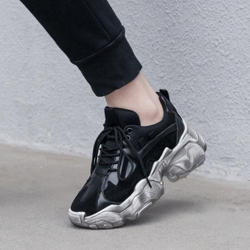 New Genuine Leather Chunky Sneakers Women Plus Size 35-42 Platform Shoes Woman Distressed Sneakers Ladies Basket Femme - LiveTrendsX