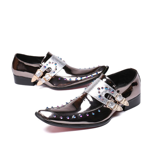 New British Style Gold Silver Wedding Party Men Dress Shoes Rivets Genuine Leather Men Oxford Shoes Formal Shoes - LiveTrendsX