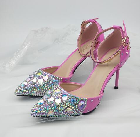 Women sandals pointed toe ankle strap crystal wedding shoes