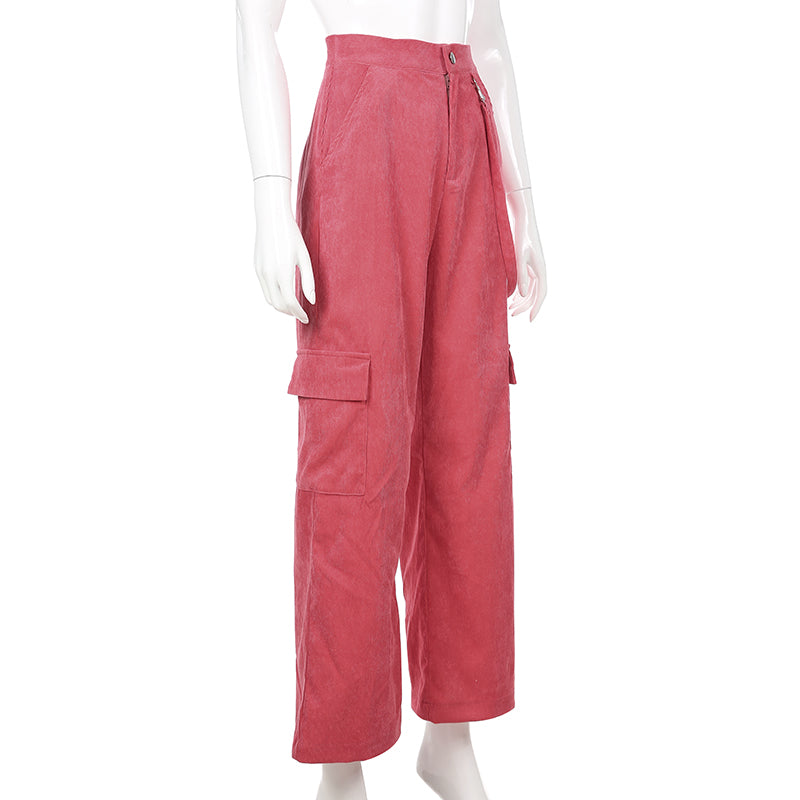 Women Casual Pockets Patchwork Cargo Pants  High Waist Straight Trousers Women Pants - LiveTrendsX