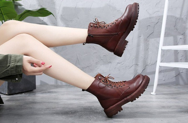 Genuine Leather Martin Boots Women British Style 2020 New Retro Head Layer Cowhide Short Boots Ladies Casual Women Boots Spring - LiveTrendsX