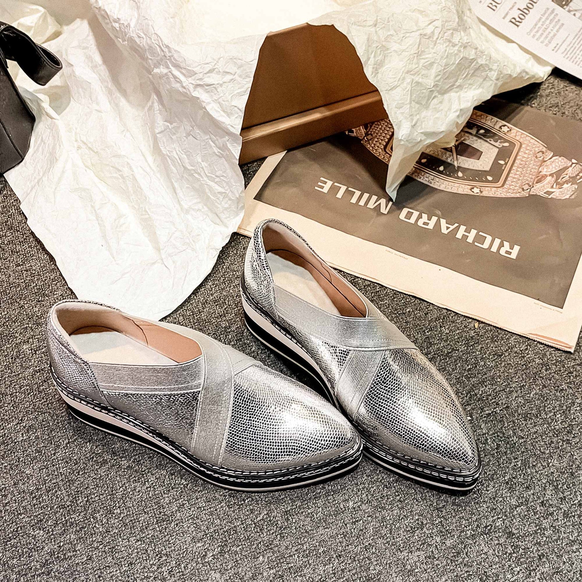 shiny vitality maiden genuine leather slip on loafers shoes round toe wedges thick bottom new vulcanized shoes L32 - LiveTrendsX