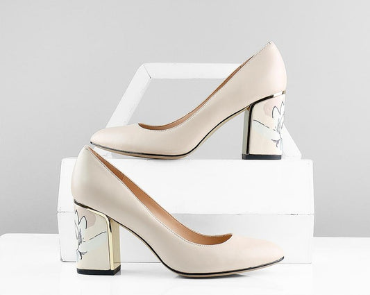 Party Women's Pumps Comfortable Unique Print Design Square Heel High Quality Genuine Leather Shoes Shallow Pumps - LiveTrendsX