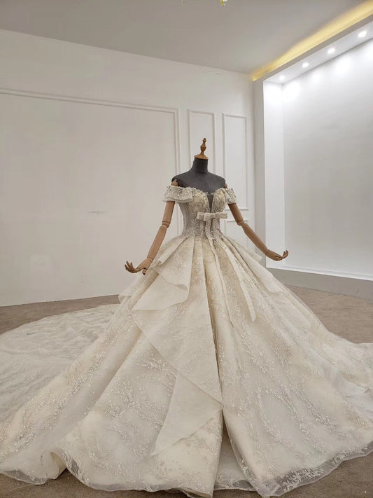 Bow Ball Gown Wedding Dress 2020 Lace Sweetheart Lace Up Back Corset Bridal Dress Crystals Bead Vestido De Noiva Simples New - LiveTrendsX