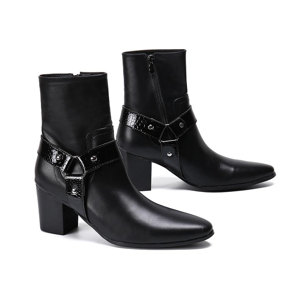 7.5cm High Heels Men Boots New Black Leather Ankle Boots Men Pointed Toe Ankle Boots for Men Wedding & Party,Size 38-46 - LiveTrendsX