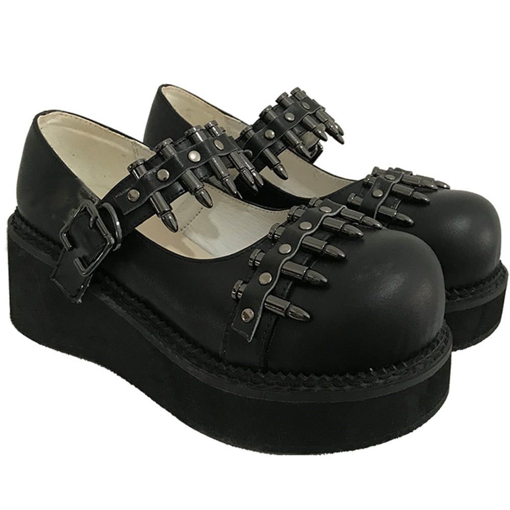 Women Shoes Gothic Vintage Female Thin Shoes Black Girl Warhead Rivet Buckle Single Shoes Harajuku Retro Women Shoes - LiveTrendsX