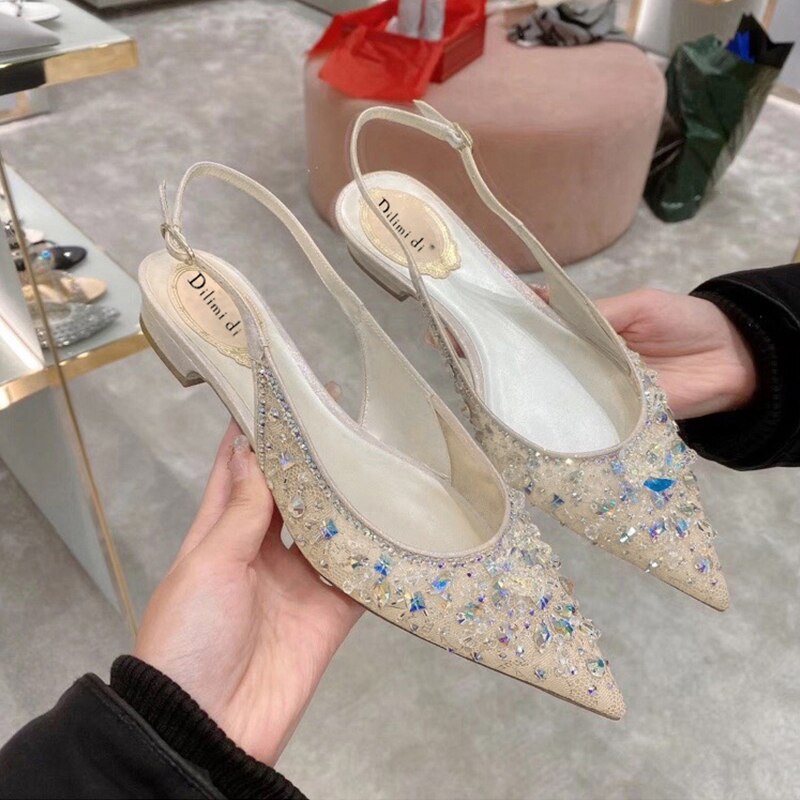 High-heeled mesh bridesmaid pointed toe wedding shoes
