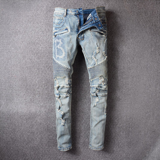 Europen france brand Men's denim trousers jeans pants Slim Straight gentleman jeans blue stripe jeans pants for men 979 - LiveTrendsX