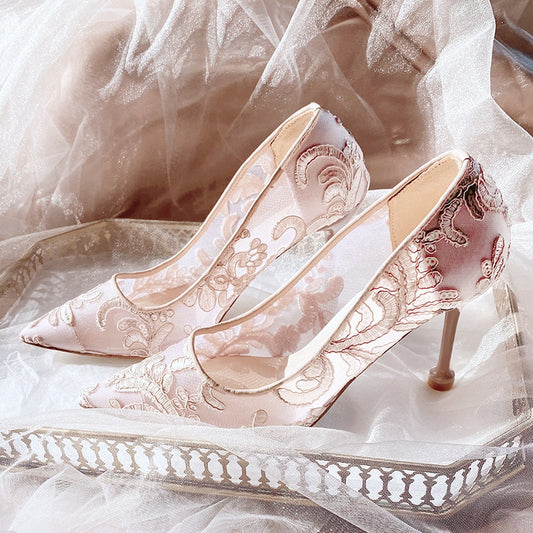 Light Cloud Embroidery High Heels Women Wedding Shoes