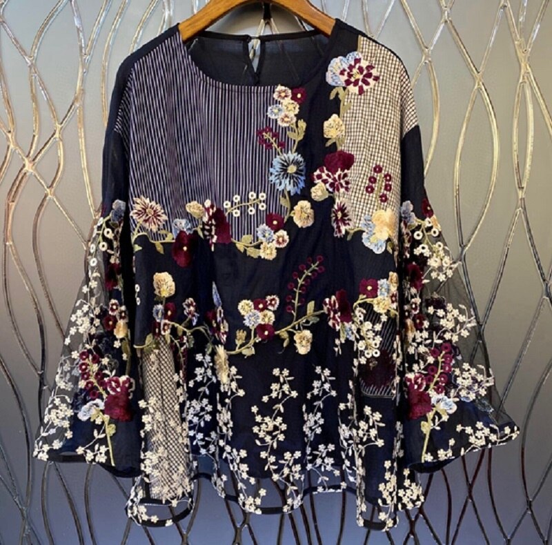 Women Prints Patchwork Casual Loose Blouses