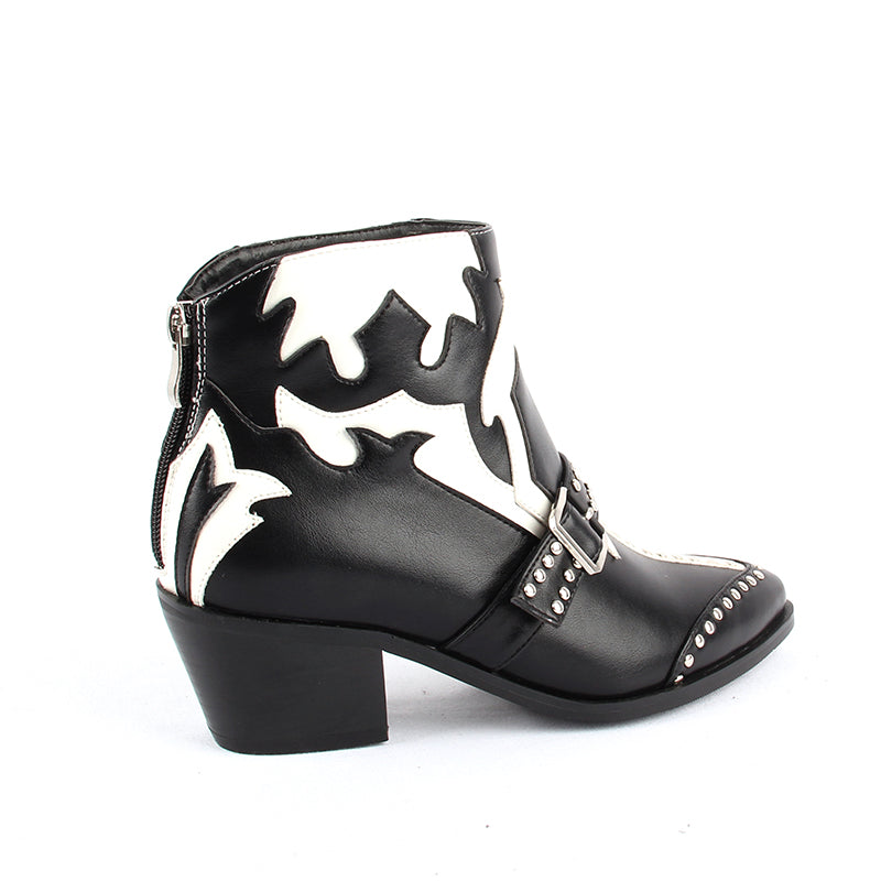 Fashion Rivets Studded Ankle Boots for Women Pointed Toe Buckle Kitten ...