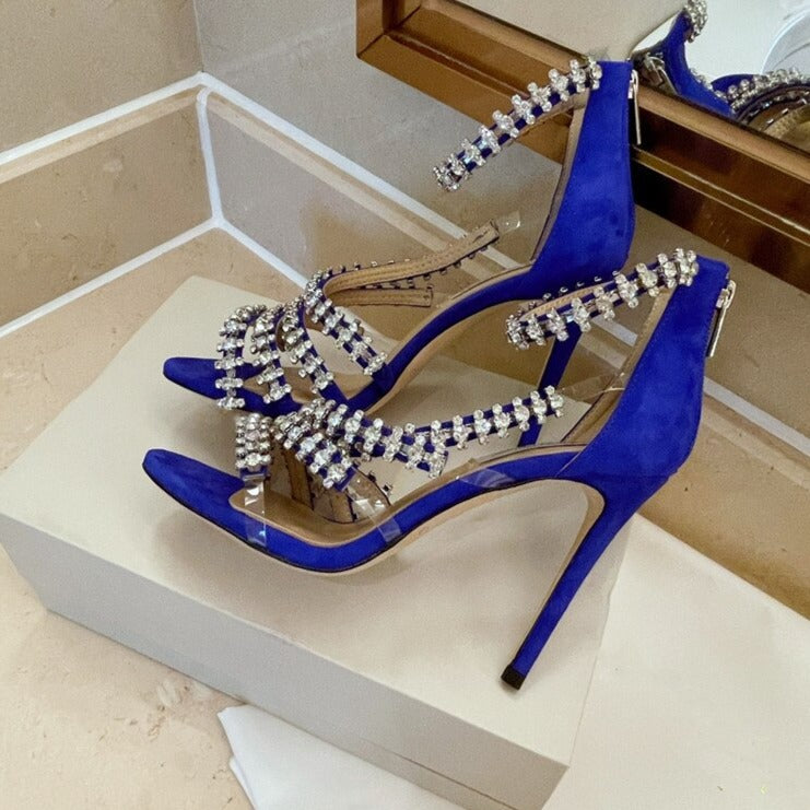 Crystal High Heels Sandals Women Rhinestone Cut Outs Wedding Shoes