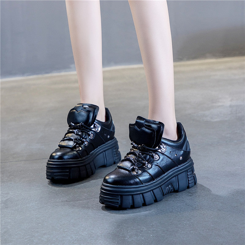Genuine Leather Women's Chunky Sneakers Fashion Brand Style Winter Women Platform Shoes Trainers Lady Footwear - LiveTrendsX
