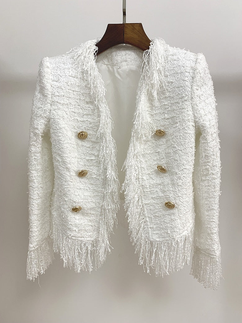 HIGH QUALITY Newest 2020 Fall Winter Designer Jacket Women's Lion Buttons Tassel Tweed Fringed Jacket Coat - LiveTrendsX