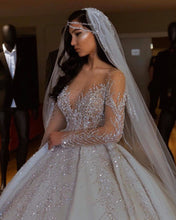 Load image into Gallery viewer, Luxury Arabic Ball Gown Wedding Dress Long Sleeve With Large Beaded Applique Sweetheart Button Back Long Train Wedding Gowns - LiveTrendsX
