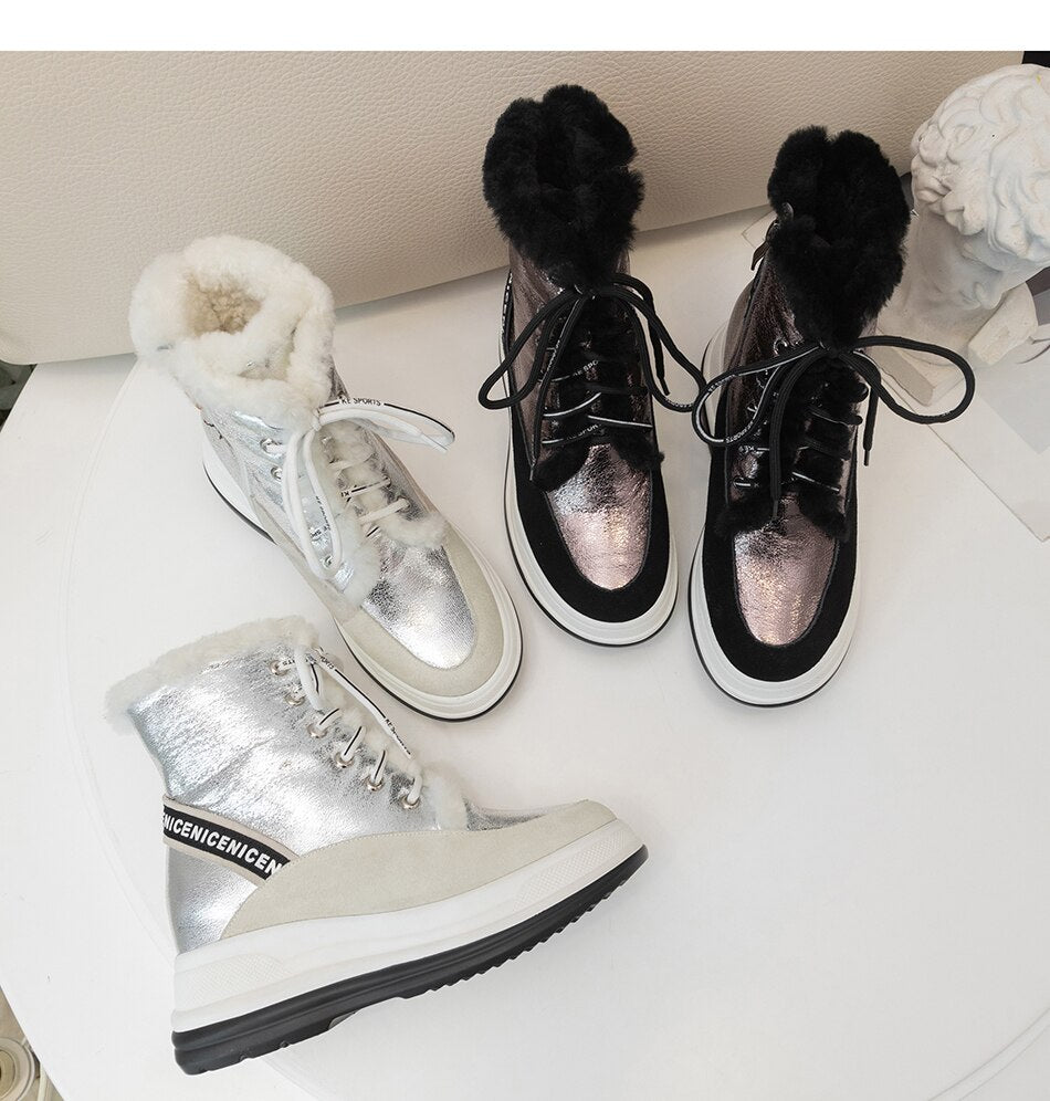 Plus Size 34-43 Lace Up Boots Women Shoes Winter Genuine Leather Boots Women Military Casual Martin Boots Women Wool Snow Boots - LiveTrendsX