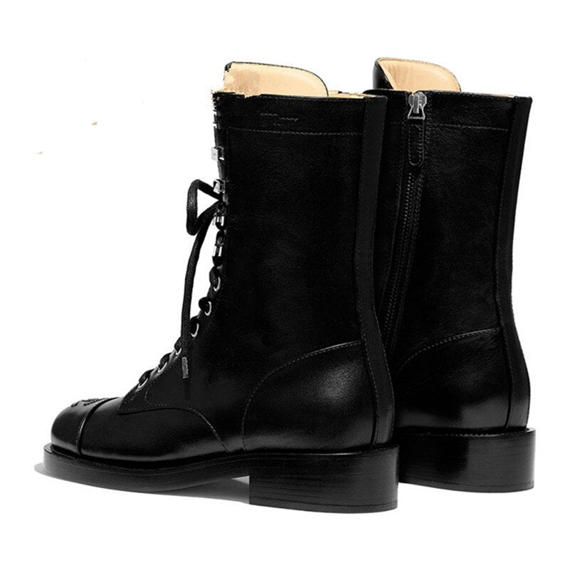 Fashion Women Ankle Boots Genuine Leather High Heels Motorcycle Boots Autumn Winter Rivets Punk Dancing Shoes Woman - LiveTrendsX