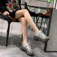 Load image into Gallery viewer, Rhinestone Splice Genuine Leather Sneakers Women and Couples Round Toe Dad Shoes Woman Comfortable Street Shoes - LiveTrendsX
