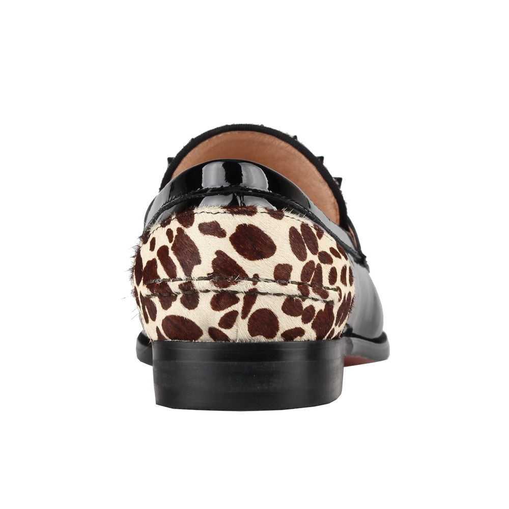 ヒョウ柄馬毛スパイク メンズ ローファー レッドボトム