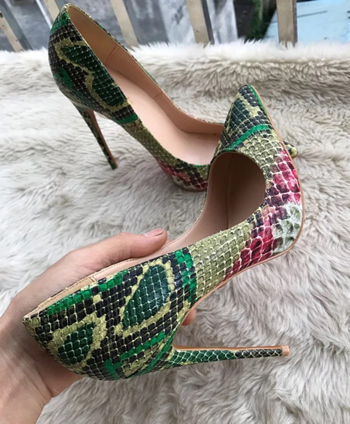 Fashion  green python leather Poined Toe Stiletto high heel shoe pump HIGH-HEELED SHOES dress shoes 12cm - LiveTrendsX