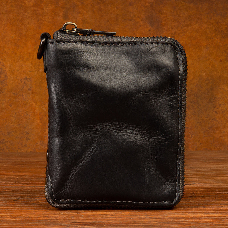 Top layer cow leather zipper short Wallet Leather Handmade