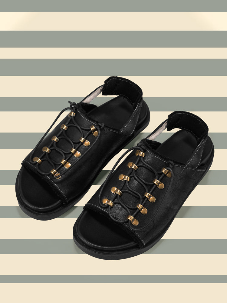 Men Platform Sandals Summer Casual Leather Beach Shoes