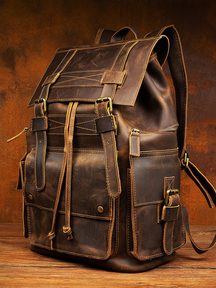 Vintage Crazy Horse Leather men's large capacity Backpack