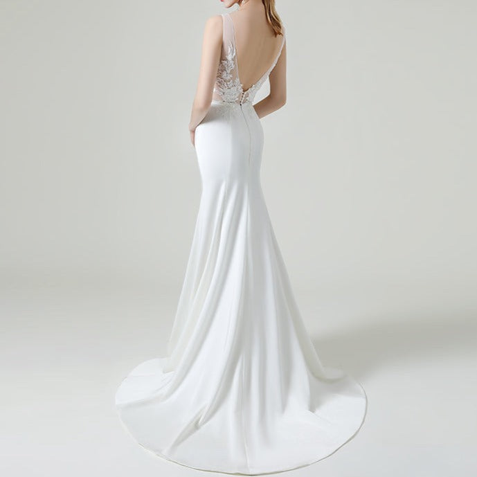 Middle waist Bridal Satin Mermaid Wedding Dress Trailer