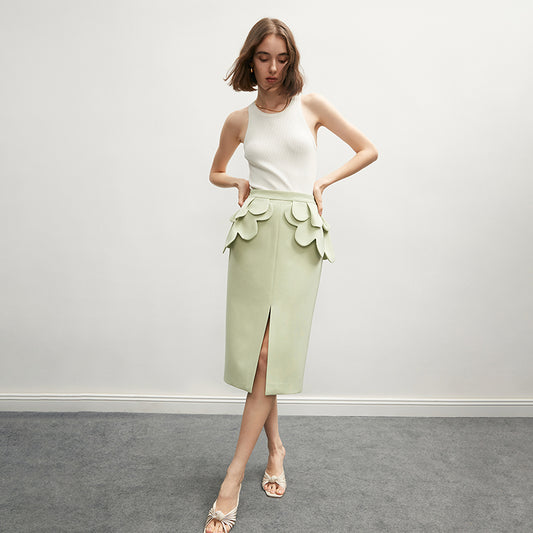 Green Flower Waist Classic Micro-Pack Hip Pencil Skirt