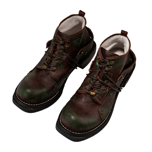 Patina work boots leather shoes vintage men's shoes