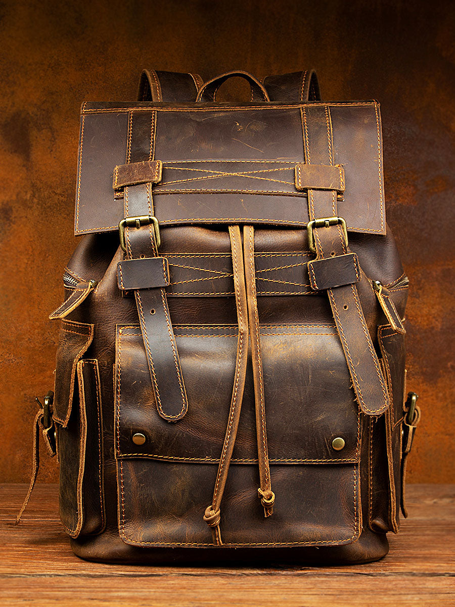 Vintage Crazy Horse Leather men's large capacity Backpack