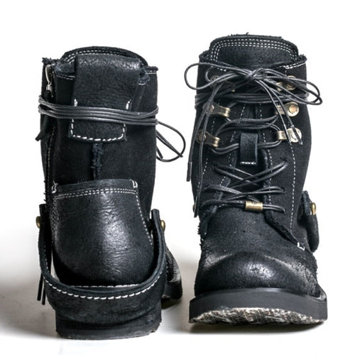 Breathable high boots handmade vintage canvas top layer cowhide boots