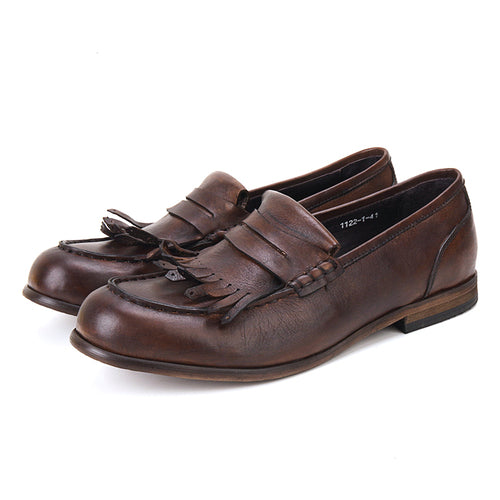 Leather retro tassel casual leather shoes handmade loafers