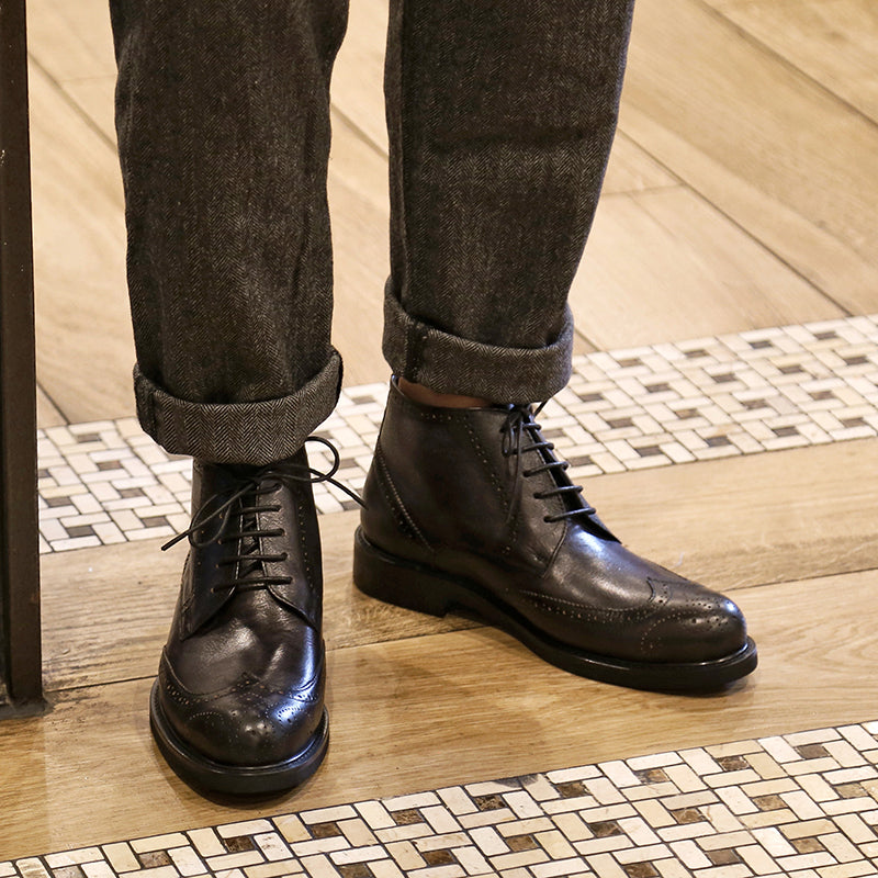 Men's retro round toe handmade breathable martin boots